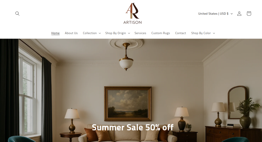 Artison Rugs Global Website Screenshot