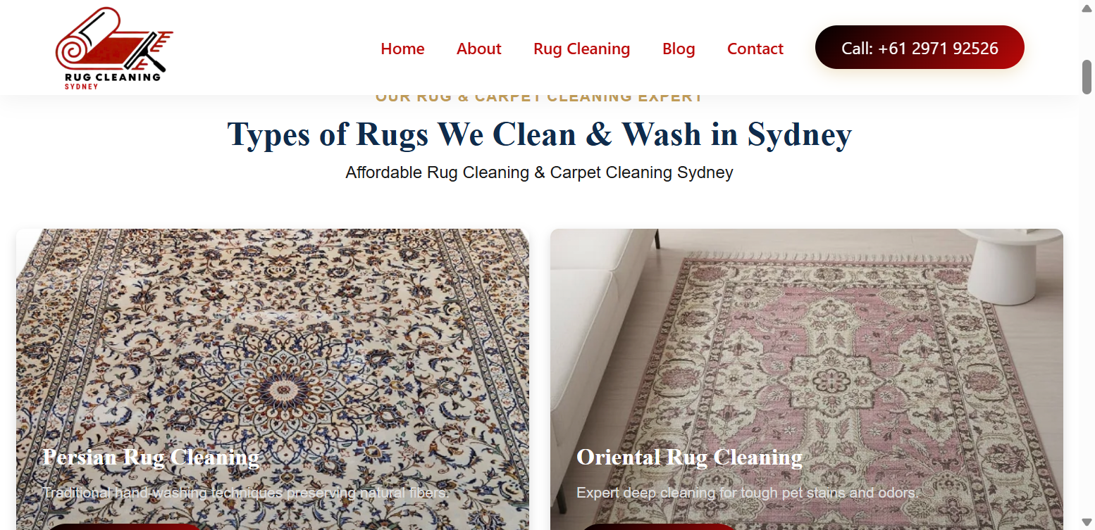 Rug Cleaning Sydney Website Screenshot